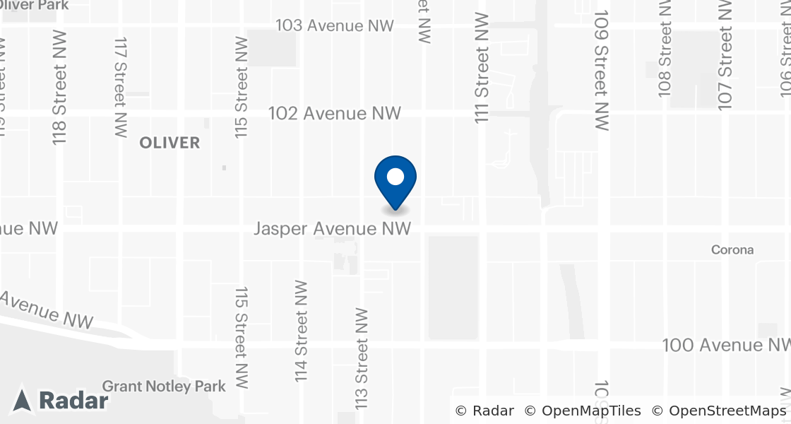 Map of Dairy Queen Location:: 11214 Jasper Ave, Edmonton, AB, T5K 2V2